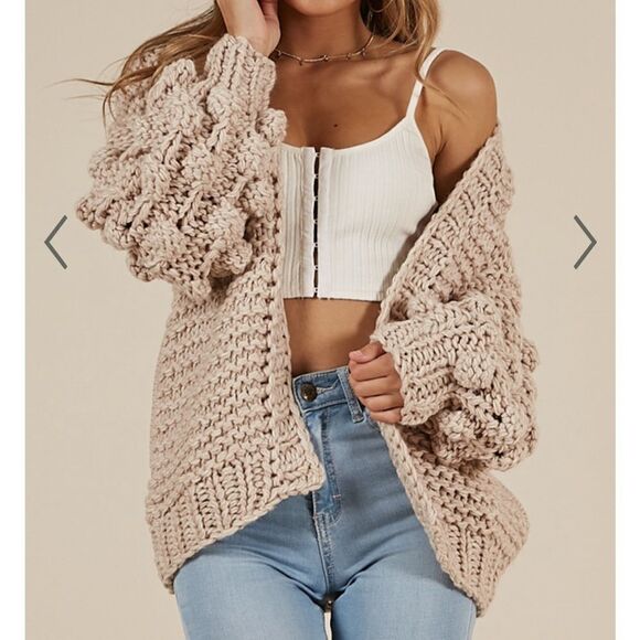 Wishlist Dusty Rose Thick Knitted Knotted Big Sleeved Open Front Midi Cardigan - Picture 2 of 10